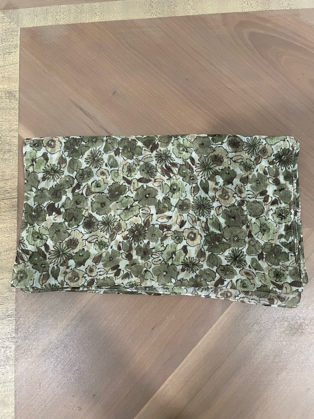 Olive green Floral Sheer Cotton Scarf